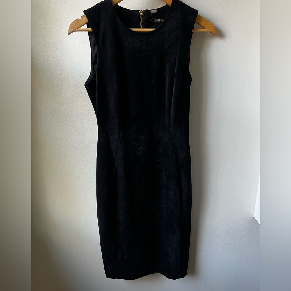CALVIN KLEIN Faux Suede Vegan Dress Tailored Career Office Black Heavy‎ Fitted 4